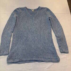 LL BEAN 100% Cotton V-neck Long Sleeve Sweater Womens Small Top Blue White
